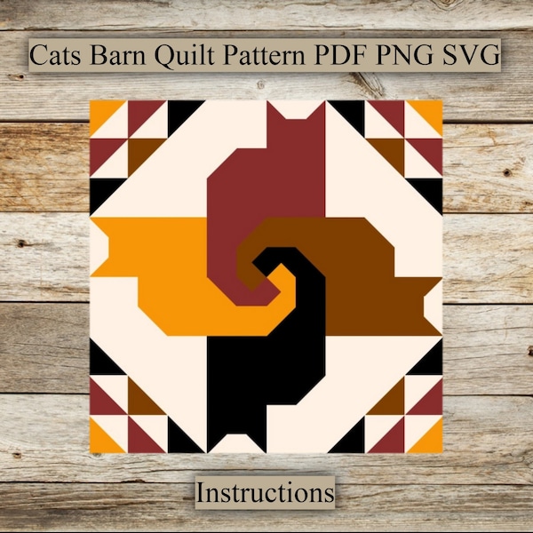 Cats, Barn Quilt Pattern, SVG, PNG, PDF, Digital download, Cats Barn Quilt Instructions
