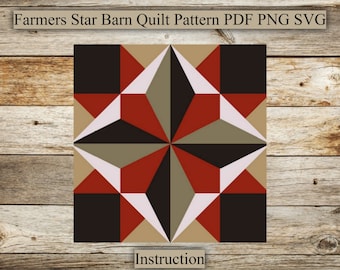 Farmer Star, Barn Quilt Pattern, Instruction for Drawing, SVG for Laser Engraving and Cutting, for Farmhouse, Home Decor, Digital Download