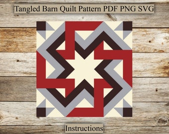 Tangled Quilt,  Barn Quilt Pattern, Barn Quilt Laser Cut File, Barn Quilt Instructions, SVG for laser engraving, PNG, PDF Digital download