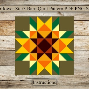 Sunflower Star (3), Barn Quilt Pattern, Wood Barn Quilt, PDF Instruction for Drawing, SVG for Laser Engraving and Cutting, Digital Download