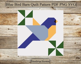 Blue Bird, Barn Quilt Pattern, PDF Instruction for Drawing, SVG for Laser Engraving and Cutting, for Farmhouse, PNG, Digital Download