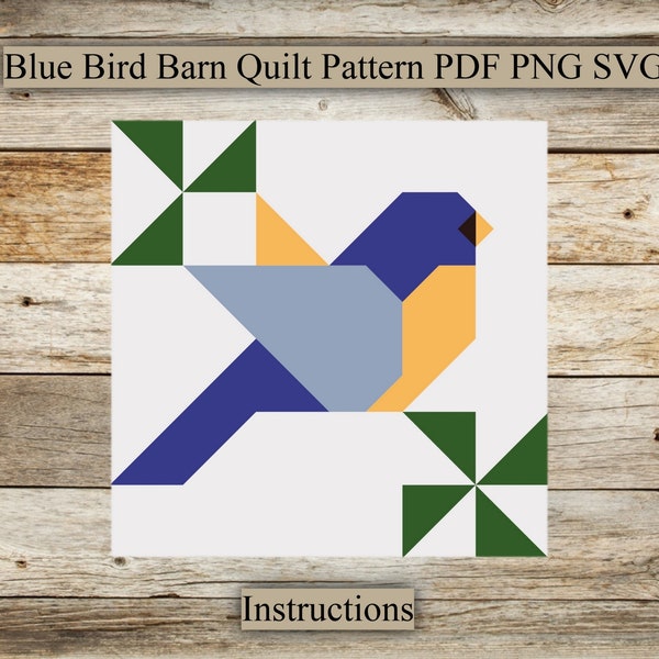 Blue Bird, Barn Quilt Pattern, Barn Quilt Instructions, Wood Barn Quilt, SVG for laser engraving, PNG, PDF Digital download