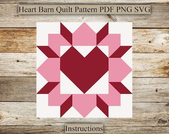 Heart, Barn Quilt Pattern, PDF Instruction for Drawing, SVG for Laser Engraving and Cutting, Pattern for Farmhouse, Digital Download