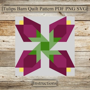 Tulipas, Padrão de Colcha de Celeiro, Arquivo de Corte a Laser para Colcha de Celeiro, Colcha de Celeiro de Madeira, SVG, PNG, PDF, Download Digital