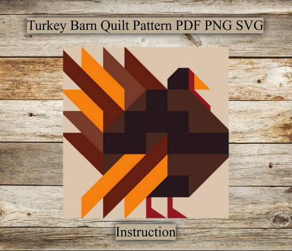 Turkey, Barn Quilt Pattern, PDF Instruction for Drawing, SVG for Laser Engraving and Cutting, for Farmhouse, PNG, Digital Download