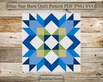 Blue Star, Barn Quilt Pattern, Wood Barn Quilt, PDF Instruction for Drawing, SVG for Laser Engraving and Cutting, Digital Download