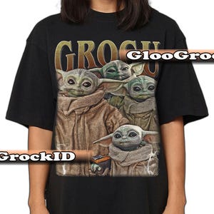Koszulka Grogu Star Wars The Mandalorian Baby Yoda, uroczy T-shirt z grafiką Jedi Padawana, gadżety Galaxy Saga, prezent dla fana science fiction unisex Star Hero FD Black