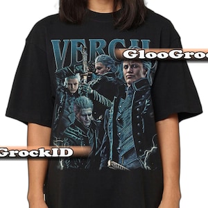 Vergil Devil May Cry Video Game Graphic Tee – Son of Sparda Gamer Shirt – Retro Hack and Slash Merch – Gift for DMC Fan Anime Gamer Shirt FD
