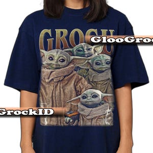 Koszulka Grogu Star Wars The Mandalorian Baby Yoda, uroczy T-shirt z grafiką Jedi Padawana, gadżety Galaxy Saga, prezent dla fana science fiction unisex Star Hero FD Navy