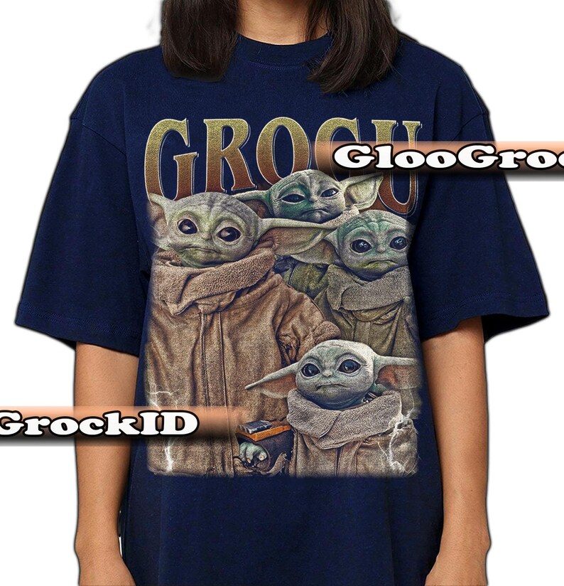 Koszulka Grogu Star Wars The Mandalorian Baby Yoda, uroczy T-shirt z grafiką Jedi Padawana, gadżety Galaxy Saga, prezent dla fana science fiction unisex Star Hero FD Navy