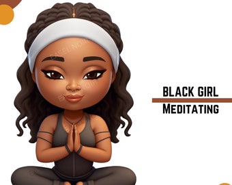 Black Girl Meditate | Workout | Fitness Clipart | Curvy Girl Clipart | PNG | Digital Planner Stickers
