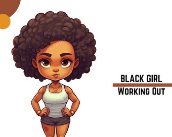 Black Girl | Workout | Plus Size Women | Fitness Clipart | Curvy Girl Clipart | PNG | Digital Planner Stickers