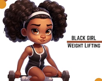 Black Girl Weight Lifting | Workout | Plus Size Women | Fitness Clipart | Curvy Girl Clipart | PNG | Digital Planner Stickers