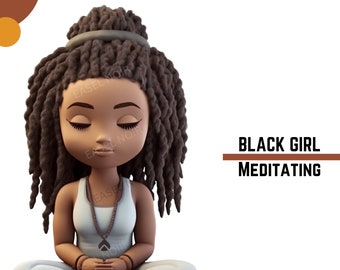 Black Girl Meditate | Workout | Fitness Clipart | Curvy Girl Clipart | PNG | Digital Planner Stickers