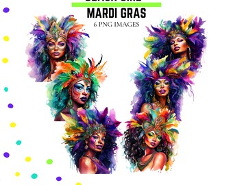 Black Woman Madri Gras / Carnevale Clipart / Clipart / Martedì grasso Clipart / PNG / Adesivi pianificatore digitale / Sublimazione