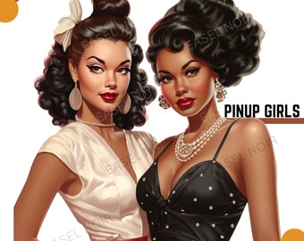 Pinup Girls | Black Women | Afro Latina | 1950s Pinup | Clipart | Digital Planner Stickers