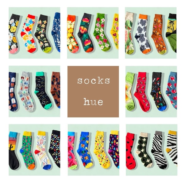 Colorful Socks, Flowers, Color Splash, Zebra Patterned, Fun Socks 4-Pack