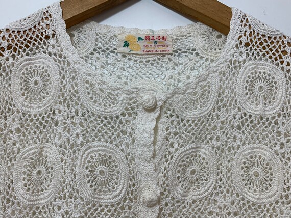 Vintage 70s Handmade Crochet Lace Cotton Cardigan… - image 4