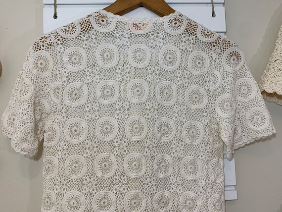 Vintage 70s Handmade Crochet Lace Cotton Cardigan… - image 9