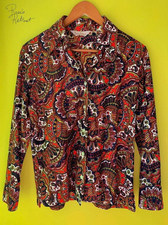 Vintage 60s MCM psychedelic paisley collared blous