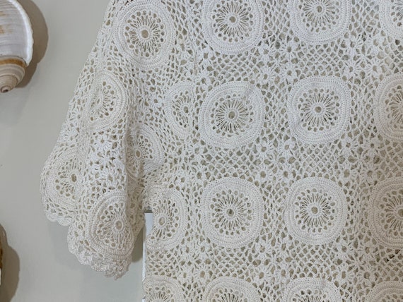 Vintage 70s Handmade Crochet Lace Cotton Cardigan… - image 8