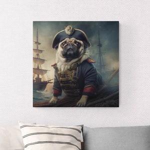 Pirate Pug Wall Art Canvas,Abstract Canvas Print,Abstract Artwork,Animal Canvas,Pirate King Pug Artwork, Sea Pug Art,