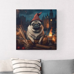 Wizard Pug Wall Art Canvas,Abstract Canvas Print,Abstract Artwork,Animal Canvas,Witch Pug Artwork, Magical Pug Art,