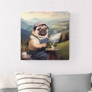 Painter Artist Pug Bob Wall Art Canvas, Abstract Canvas Print, Abstract Artwork, Animal Painter Pug Artwork, Artistic-Inspired, Creative