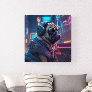 Cyberpug Pug Wall Art Canvas, Abstract Canvas Print, Abstract Artwork, Animal Canvas, Cyberpug Pug Artwork, Futuristic