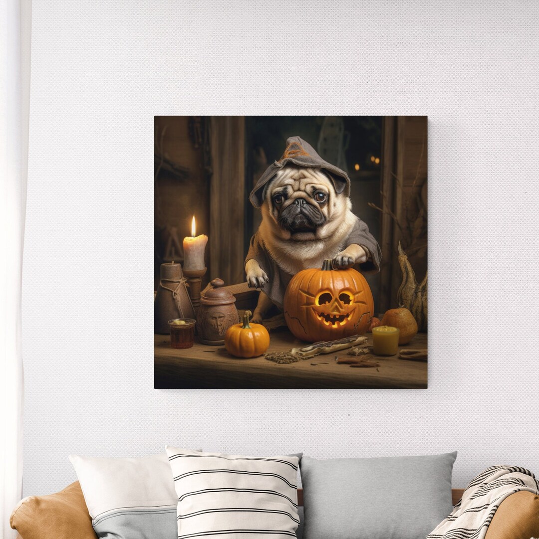 Halloween Pumpkin Magician Pug Wall Art Canvasabstract Canvas - Etsy
