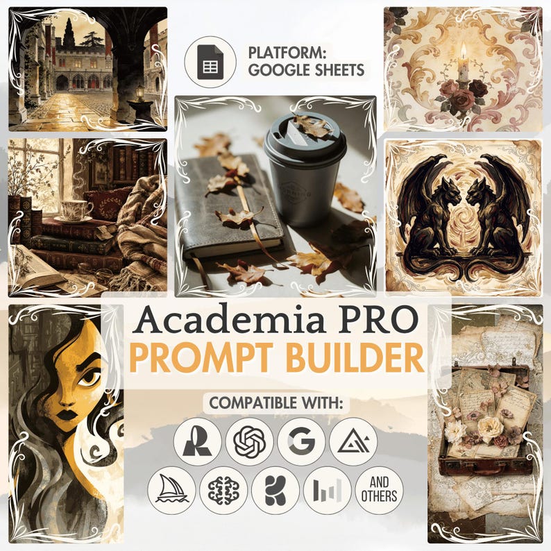 Academia Prompt Builder - Dark Academia, Light Academia, Coquette, Gothic Vintage AI Art Prompt Tool for Midjourney, ChatGPT, Nano Banana 画像 1