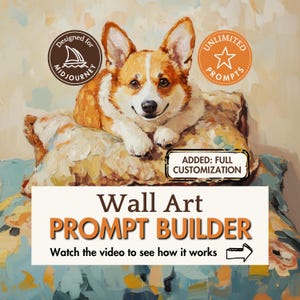 Wall Art Prompt Builder Midjourney prompt tool AI template create oil painting illustration make hand drawn pet portrait ai art pod design