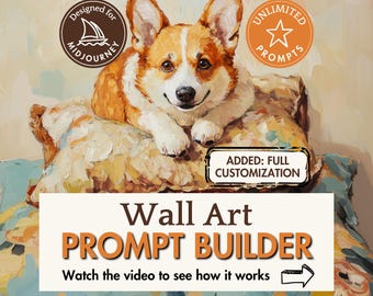 Wall Art Prompt Builder Midjourney prompt tool AI template create oil painting illustration make hand drawn pet portrait ai art pod design