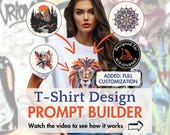 T-Shirt Design Prompt Builder Midjourney prompt tool sublimation vector graphic clipart AI pod design Dall-E Ideogram Flux Google Sheets