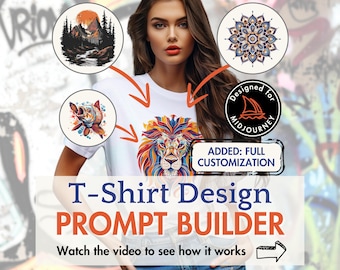 T-Shirt Design Prompt Builder Midjourney prompt tool sublimation vector graphic clipart AI pod design Dall-E Ideogram Flux Google Sheets