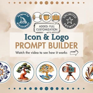 Icon Logo Prompt Builder Midjourney prompt tool vector clipart create minimalist AI art Google Sheet typography design emblem logo pictorial