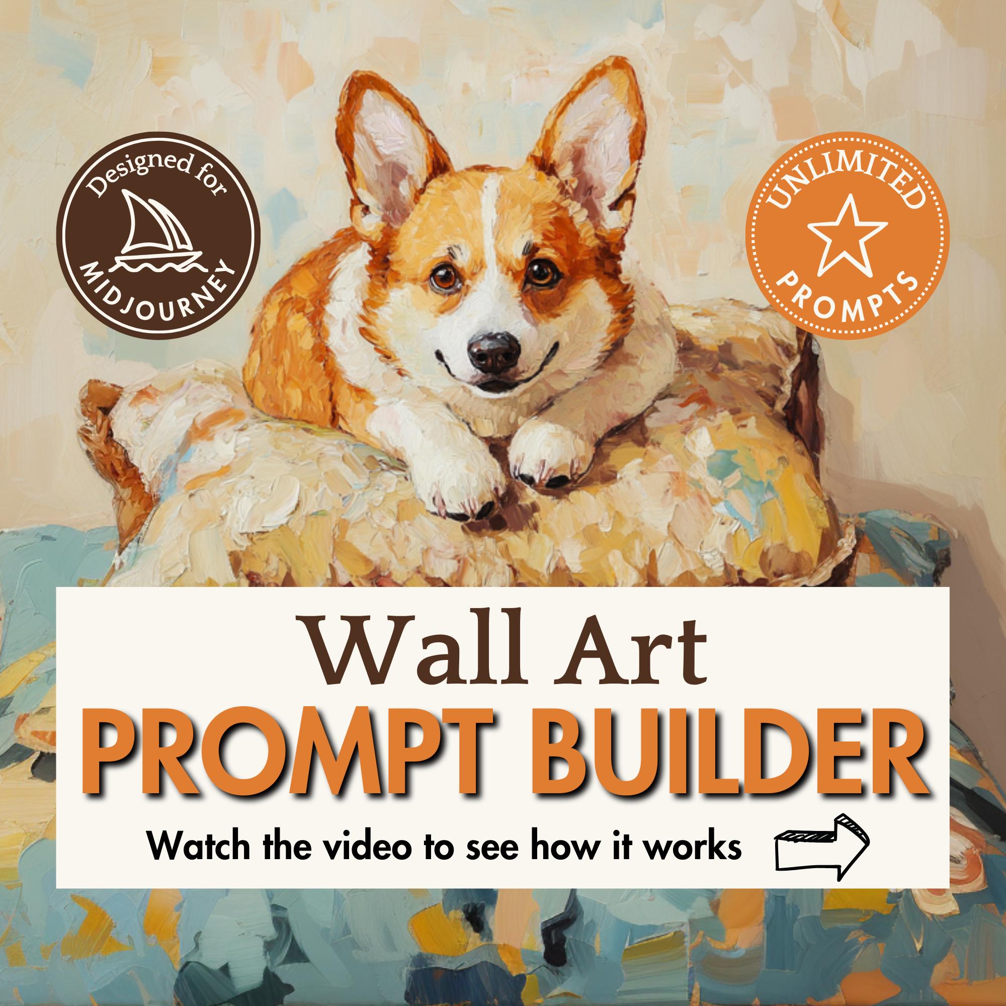 Wall art prompt builder Midjourney prompt template ai art prompt portrait prompt generator oil painting prompt printable art tool
