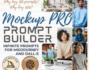 Mockup Prompt Builder PRO Midjourney prompt guide create bella canvas tshirt mockup gildan sweatshirt Dall-E Ideogram ai ChatGPT integration