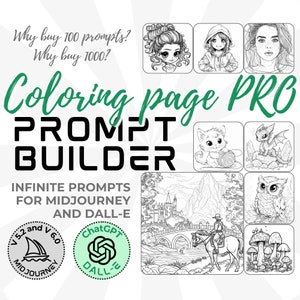 Coloring page prompt builder for Midjourney and Dalle 3