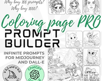 Coloring page prompt builder PRO Midjourney prompt DALL-E 3 coloring book for adult prompt Midjourney v6 ChatGPT prompt for Dalle 3 prompt