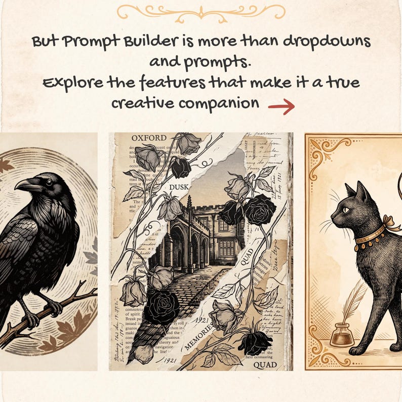 Academia Prompt Builder - Dark Academia, Light Academia, Coquette, Gothic Vintage AI Art Prompt Tool for Midjourney, ChatGPT, Nano Banana 画像 5