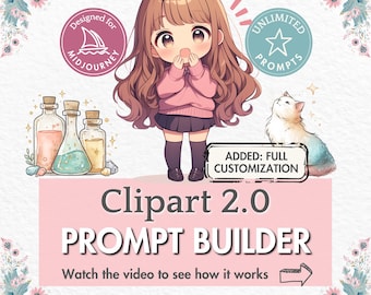 Generador de indicaciones de imágenes prediseñadas, herramienta de indicaciones de viaje, crear pegatinas digitales, diseño de fantasía, ilustración kawaii, marco, aprender arte de IA, hojas de cálculo de Google