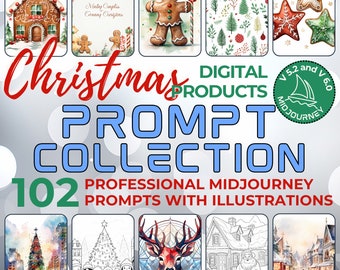 Christmas Midjourney prompt bundle Prompt Midjourney Christmas paper Midjourney V6 Coloring page Christmas Mockup prompt Christmas clipart