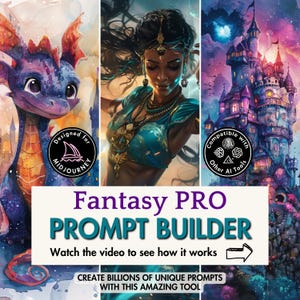 Fantasy Prompt Generator PRO Midjourney Prompt-Generator lernen ai Dall-e Leonardo Ideogramm Flux ChatGPT-Integration anpassbare Google Sheets