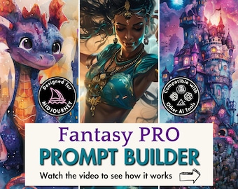 Fantasy Prompt Builder PRO Midjourney prompt generator learn ai Dall-e Leonardo Ideogram Flux ChatGPT integration customizable Google Sheets