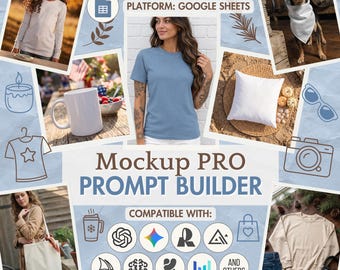 Mockup Prompt Builder - Create Blank T-Shirt, Sweatshirt, Mug, Tote Bag Mockups, Flat Lay AI Prompt Tool for ChatGPT, Gemini, Midjourney