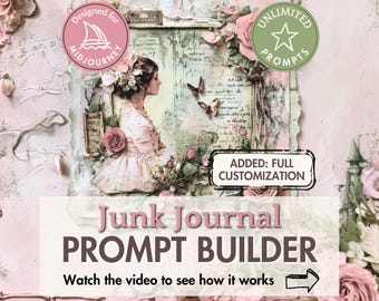 Junk Journal Prompt Builder | Vintage ephemera Shabby Chic for Midjourney AI Art Google Sheets