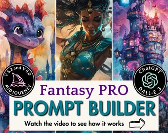 Fantasy prompt builder PRO Midjourney prompt Dragon prompt Midjourney v6 ChatGPT prompt Dalle 3 prompt fantasy prompt tarot prompt generator