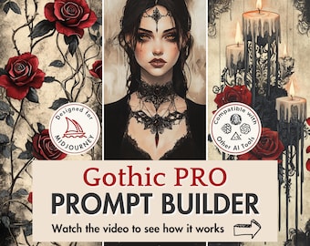 Gothic Prompt Builder PRO Midjourney prompt guide AI art create dark fantasy character pattern Dall-E Ideogram Leonardo ChatGPT Google Sheet