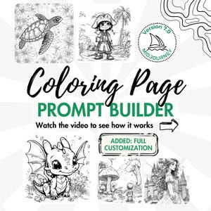 Coloring Page Prompt Builder Midjourney prompt tool learn ai art create coloring book for kid adult girl cartoon illustration Google Sheets